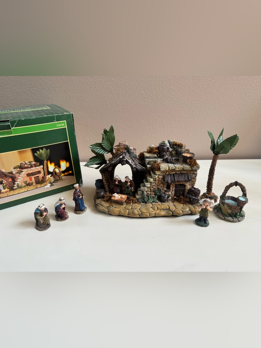 Rustic Nativity Scene Figurine Set in Brown and Green 11 pc in box